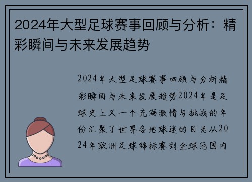 2024年大型足球赛事回顾与分析：精彩瞬间与未来发展趋势