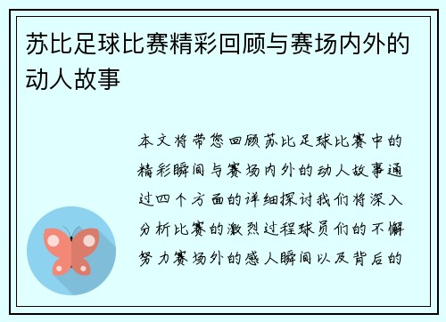 苏比足球比赛精彩回顾与赛场内外的动人故事