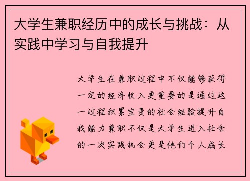 大学生兼职经历中的成长与挑战：从实践中学习与自我提升