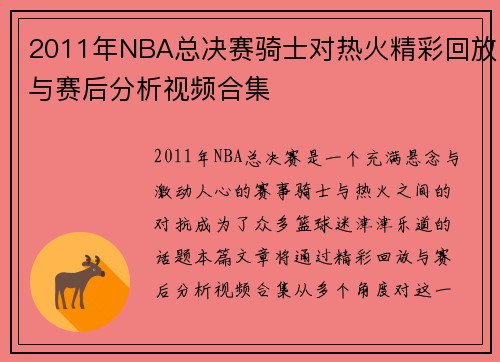 2011年NBA总决赛骑士对热火精彩回放与赛后分析视频合集