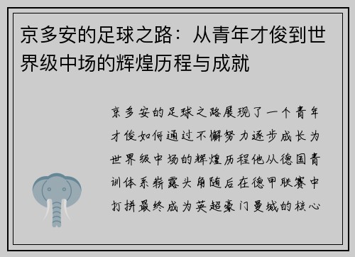 京多安的足球之路：从青年才俊到世界级中场的辉煌历程与成就