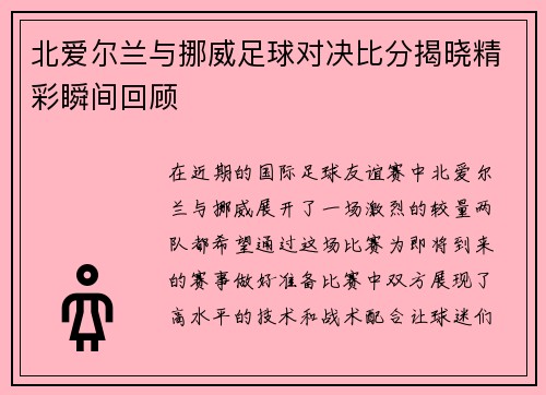 北爱尔兰与挪威足球对决比分揭晓精彩瞬间回顾