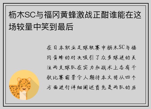 枥木SC与福冈黄蜂激战正酣谁能在这场较量中笑到最后